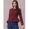 imageAllegra K Womens Peplum Denim Jackets Collarless Round Neck Button Down Cropped Ruffle Hem JacketBurgundy