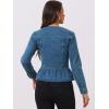 imageAllegra K Womens Peplum Denim Jackets Collarless Round Neck Button Down Cropped Ruffle Hem JacketDenim Blue