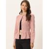 imageAllegra K Womens Peplum Denim Jackets Collarless Round Neck Button Down Cropped Ruffle Hem JacketDusty Pink