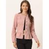 imageAllegra K Womens Peplum Denim Jackets Collarless Round Neck Button Down Cropped Ruffle Hem JacketDusty Pink