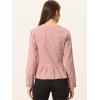 imageAllegra K Womens Peplum Denim Jackets Collarless Round Neck Button Down Cropped Ruffle Hem JacketDusty Pink