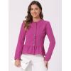 imageAllegra K Womens Peplum Denim Jackets Collarless Round Neck Button Down Cropped Ruffle Hem JacketHot Pink