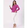 imageAllegra K Womens Peplum Denim Jackets Collarless Round Neck Button Down Cropped Ruffle Hem JacketHot Pink