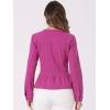 imageAllegra K Womens Peplum Denim Jackets Collarless Round Neck Button Down Cropped Ruffle Hem JacketHot Pink
