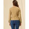 imageAllegra K Womens Peplum Denim Jackets Collarless Round Neck Button Down Cropped Ruffle Hem JacketKhaki