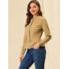 imageAllegra K Womens Peplum Denim Jackets Collarless Round Neck Button Down Cropped Ruffle Hem JacketKhaki