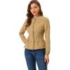 imageAllegra K Womens Peplum Denim Jackets Collarless Round Neck Button Down Cropped Ruffle Hem JacketKhaki