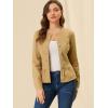 imageAllegra K Womens Peplum Denim Jackets Collarless Round Neck Button Down Cropped Ruffle Hem JacketKhaki