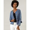 imageAllegra K Womens Peplum Denim Jackets Collarless Round Neck Button Down Cropped Ruffle Hem JacketLight Blue