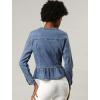 imageAllegra K Womens Peplum Denim Jackets Collarless Round Neck Button Down Cropped Ruffle Hem JacketLight Blue