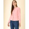 imageAllegra K Womens Peplum Denim Jackets Collarless Round Neck Button Down Cropped Ruffle Hem JacketLight Pink