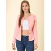 imageAllegra K Womens Peplum Denim Jackets Collarless Round Neck Button Down Cropped Ruffle Hem JacketLight Pink