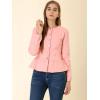 imageAllegra K Womens Peplum Denim Jackets Collarless Round Neck Button Down Cropped Ruffle Hem JacketLight Pink