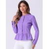 imageAllegra K Womens Peplum Denim Jackets Collarless Round Neck Button Down Cropped Ruffle Hem JacketPurple