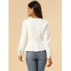 imageAllegra K Womens Peplum Denim Jackets Collarless Round Neck Button Down Cropped Ruffle Hem JacketWhite