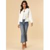 imageAllegra K Womens Peplum Denim Jackets Collarless Round Neck Button Down Cropped Ruffle Hem JacketWhite