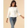 imageAllegra K Womens Peplum Denim Jackets Collarless Round Neck Button Down Cropped Ruffle Hem JacketWhite