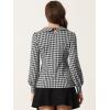 imageAllegra K Womens Peter Pan Collar Shirt Fashion Puff Long Sleeve Houndstooth Plaid BlouseBlack