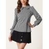 imageAllegra K Womens Peter Pan Collar Shirt Fashion Puff Long Sleeve Houndstooth Plaid BlouseBlack