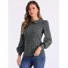 imageAllegra K Womens Peter Pan Collar Shirt Fashion Puff Long Sleeve Houndstooth Plaid BlouseGrey Black