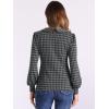 imageAllegra K Womens Peter Pan Collar Shirt Fashion Puff Long Sleeve Houndstooth Plaid BlouseGrey Black