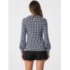 imageAllegra K Womens Peter Pan Collar Shirt Fashion Puff Long Sleeve Houndstooth Plaid BlouseNavy Blue