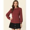 imageAllegra K Womens Peter Pan Collar Shirt Fashion Puff Long Sleeve Houndstooth Plaid BlouseRed