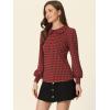 imageAllegra K Womens Peter Pan Collar Shirt Fashion Puff Long Sleeve Houndstooth Plaid BlouseRed