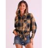 imageAllegra K Womens Plaid Shirt Oversized Collared Button Down Long Sleeve Casual Blouse TopBlack Caramel