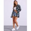 imageAllegra K Womens Plaid Shirt Oversized Collared Button Down Long Sleeve Casual Blouse TopBlue