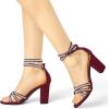 imageAllegra K Womens Rhinestones Strappy Chunky Heel SandalsBurgundy