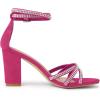 imageAllegra K Womens Rhinestones Strappy Chunky Heel SandalsHot Pink