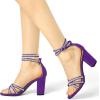 imageAllegra K Womens Rhinestones Strappy Chunky Heel SandalsPurple