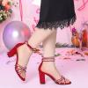 imageAllegra K Womens Rhinestones Strappy Chunky Heel SandalsRed