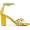 imageAllegra K Womens Rhinestones Strappy Chunky Heel SandalsYellow