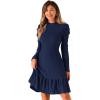 imageAllegra K Sweater Dress for Womens Crew Collar Stretchy Puff Long Sleeve Ruffle Hem Knit DressesDark Blue