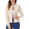 imageAllegra K Womens Peplum Denim Jackets Collarless Round Neck Button Down Cropped Ruffle Hem JacketOyster White