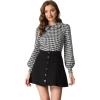 imageAllegra K Womens Peter Pan Collar Shirt Fashion Puff Long Sleeve Houndstooth Plaid BlouseBlack