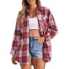 imageAllegra K Womens Plaid Shirt Oversized Collared Button Down Long Sleeve Casual Blouse TopDark Red