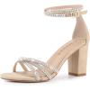 imageAllegra K Womens Rhinestones Strappy Chunky Heel SandalsKhaki