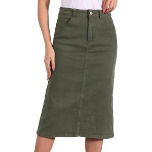 imageAllegra K Casual Denim Skirt for Womens High Waist Split Back Pockets Midi Jean SkirtsArmy Green