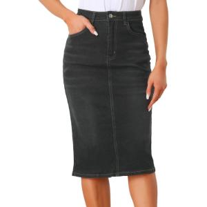 imageAllegra K Casual Denim Skirt for Womens High Waist Split Back Pockets Midi Jean SkirtsBlack