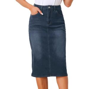 imageAllegra K Casual Denim Skirt for Womens High Waist Split Back Pockets Midi Jean SkirtsBlack Blue