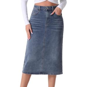 imageAllegra K Casual Denim Skirt for Womens High Waist Split Back Pockets Midi Jean SkirtsGrey Blue