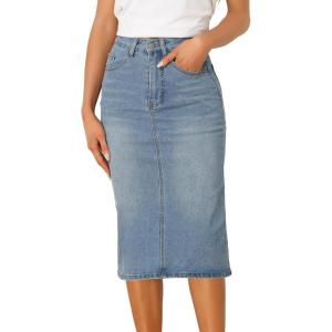 imageAllegra K Casual Denim Skirt for Womens High Waist Split Back Pockets Midi Jean SkirtsLight Blue