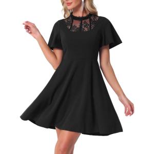 imageAllegra K Gothic Dress for Womens Lace Mesh Mock Neck Cocktail Party Vintage Homecoming DressesBlack