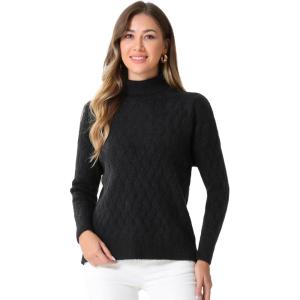 imageAllegra K Ribbed Sweater for Womens High Neck Long Sleeve Stretch Winter Knit Turtleneck TopBlack