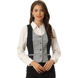 imageAllegra K Vintage Waistcoat Vest for Womens Plaid Button Down Work Dressy VestsBlack