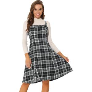 imageAllegra K Womens Christmas Plaid Dress Vintage Sleeveless Tie Waist ALine Pinafore Overall DressesBlack