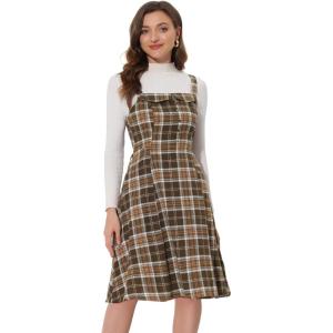 imageAllegra K Womens Christmas Plaid Dress Vintage Sleeveless Tie Waist ALine Pinafore Overall DressesBrown